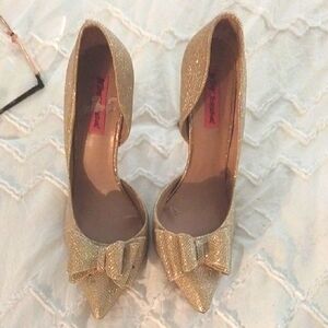 Elegant Gold Women's Heels with Bow by Betsey Johnson